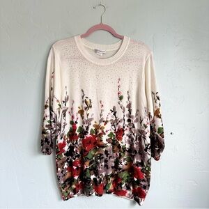 Cathy Daniels Women’s Fall Floral Sparkle Crew Neck Sweater Lightweight Size 1X
